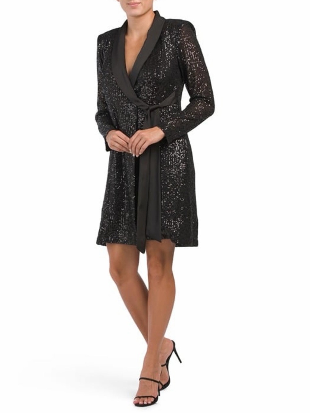 Tahari Black Sequin Mini Wrap Dress